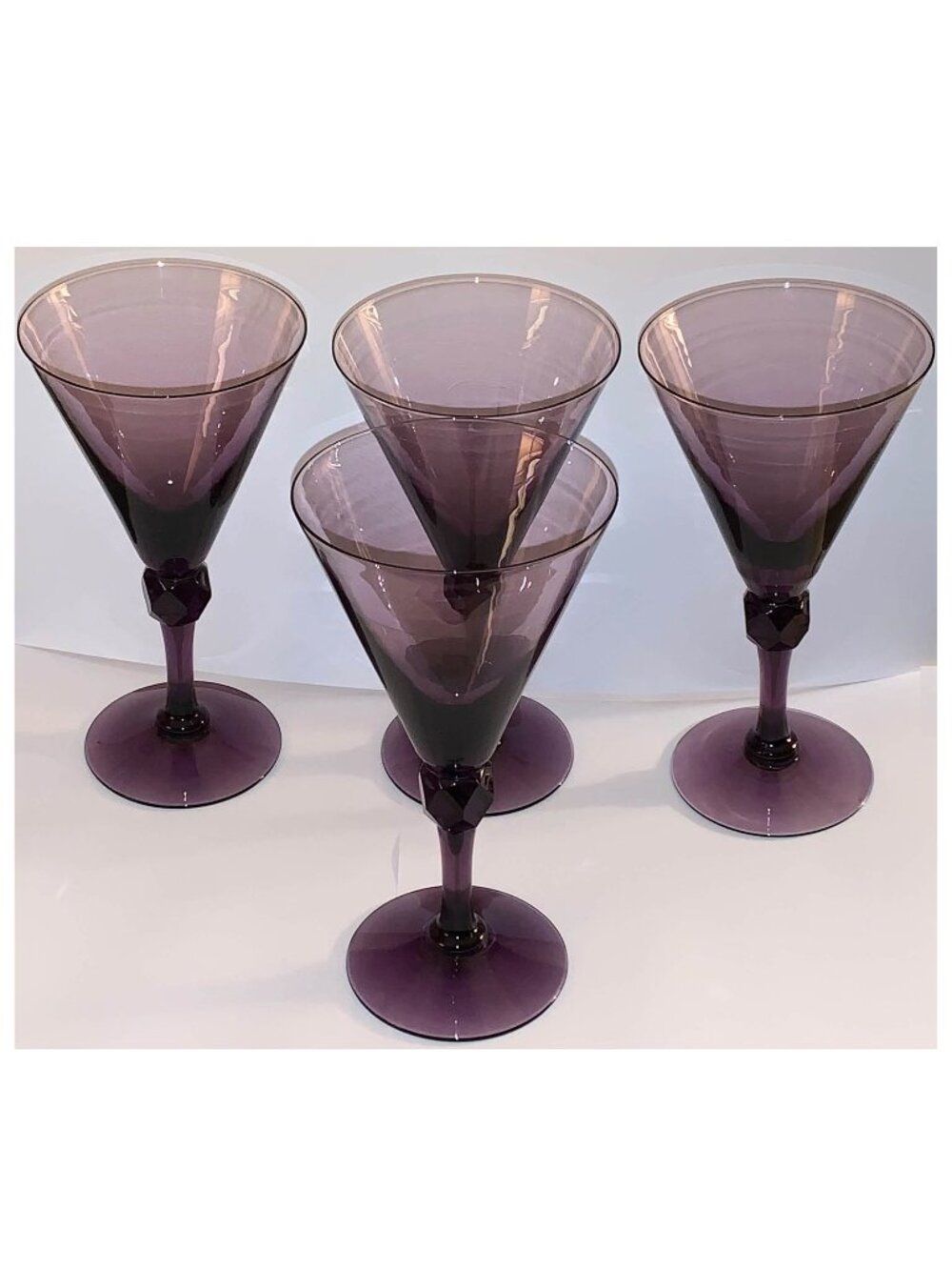 Vintage Fostoria HFM Exeter Amethyst Purple Tapered Martini Glasses (Set of 4)